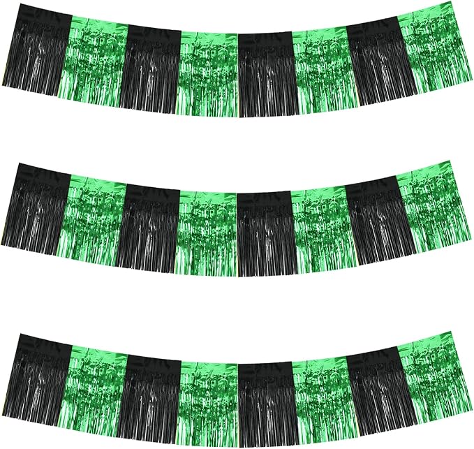 BEISHIDA Black Green Fringe Garland Banner 30ft Wall Tinsel Foil Streamers | by Beishida