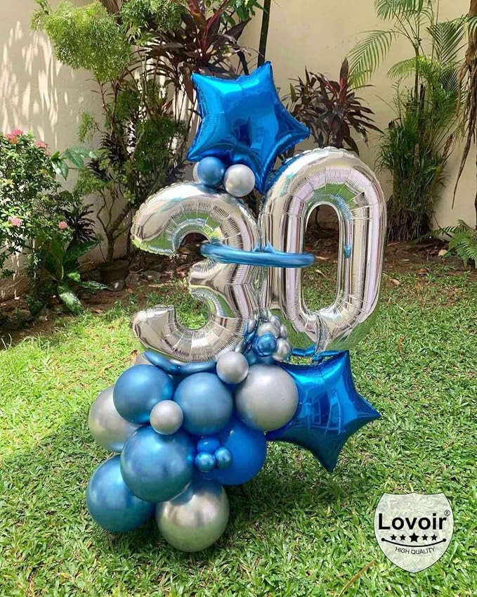 Silver 30 Number Balloons, 40 Inch Giant Number 30 Balloons Foil Mylar Helium - Image 5