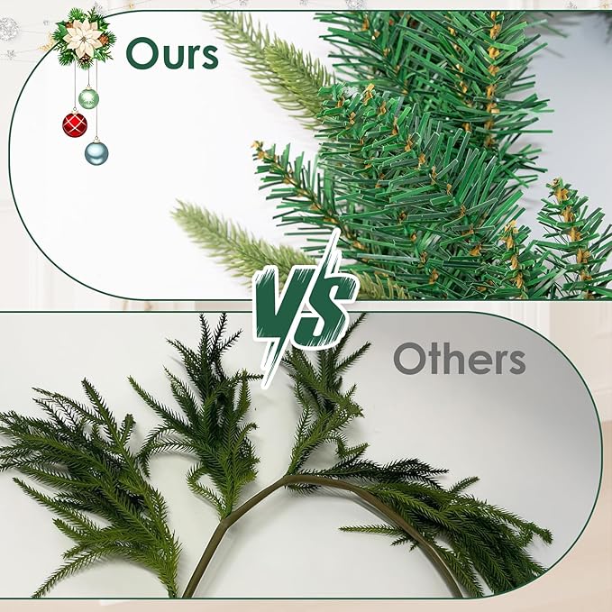 6FT Christmas Garland Artificial Norfolk Pine Tree Greenery, Cedar Cypress with Red Berries Pine Cones, Realistic Winter Holiday Mantel Fireplace Door Table Decor, Indoor Outdoor