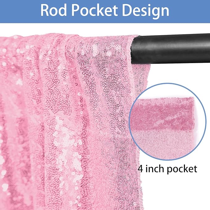 Hahuho Pink Sequin Backdrop Curtain, Banquet Decoration（2 Panels, 4FT x 8FT - Image 2