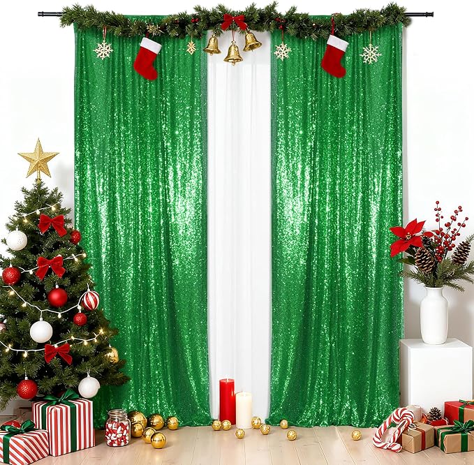 PartyDelight Green Sequin Backdrop Curtains 2x8ft 2 Panels | Sparkly 3mm sequins - Image 6