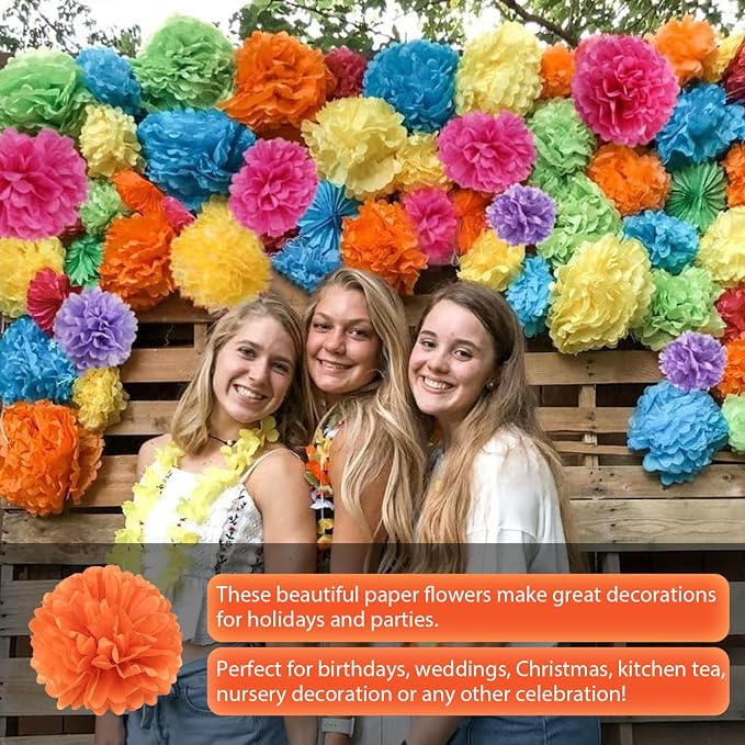 Qimoo 20pcs Red-Orange Tissue Paper Pom Poms Decorations - Image 4