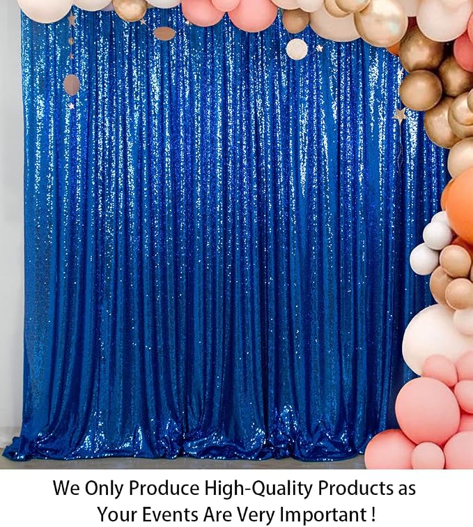 ShinyBeauty Royal Blue Sequin Curtain Backdrop 2 Panels 4FTx8FT Photo Curtain - Image 2