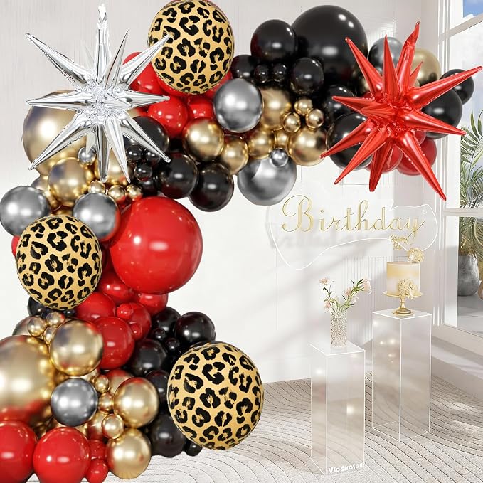 Red Black Gold Balloon Arch Garland Kit Leopard Cheetah Print Party Balloons - Image 9