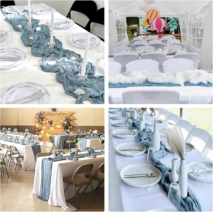 10 Pack Dusty Blue Cheesecloth Table Runner 10FT Boho Gauze Fabric Table Runner - Image 7