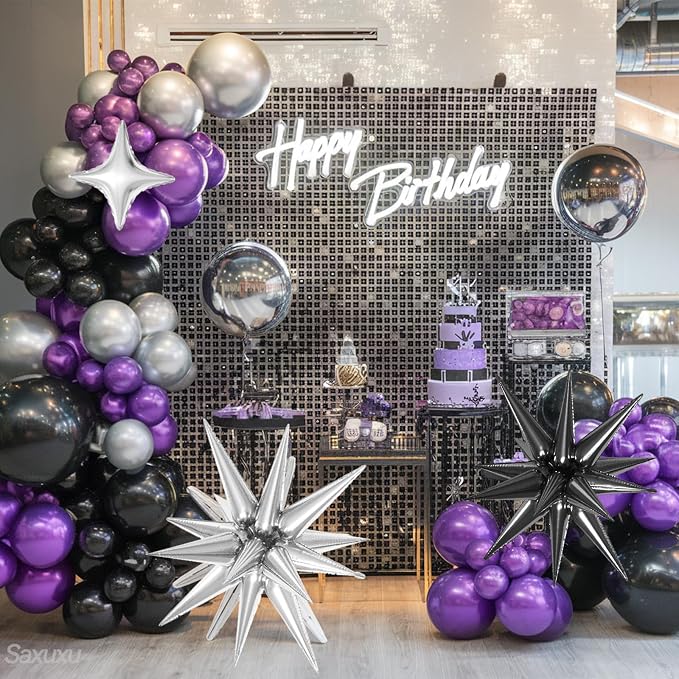 Purple Black Balloon Arch Kit, Sliver Star Foil Balloons - Image 4