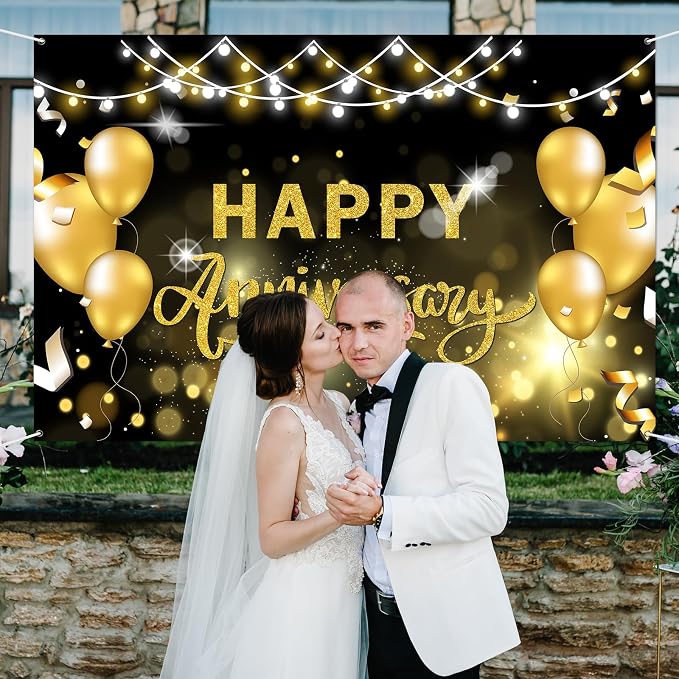 WeBenison Happy Anniversary Backdrop Wedding Anniversary Photography Background - Image 6