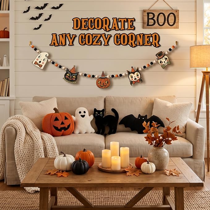 Halloween Ghost Garland Wooden Halloween Banner Outdoor Indoor - Image 2