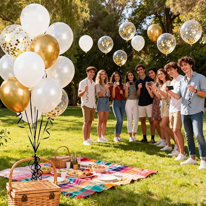 White Gold Balloons 60Pcs 12 Inch Confetti Latex Balloon Kit - Image 8