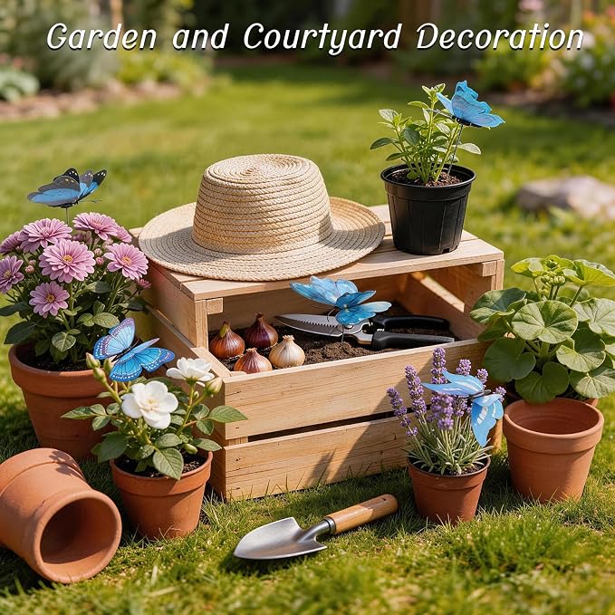 30PCS Blue Butterfly Decorations Artificial Garden Stakes - Image 4