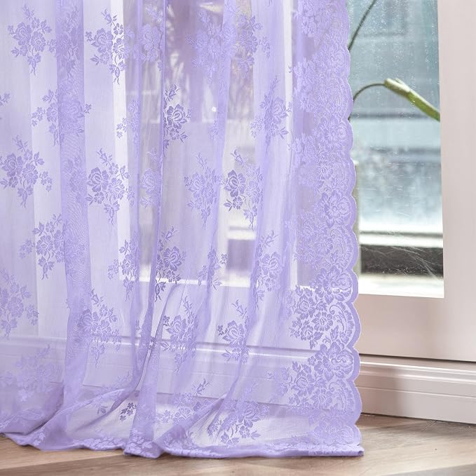 Kotile Light Purple Floral Lace Curtains by Kotile+Curtains