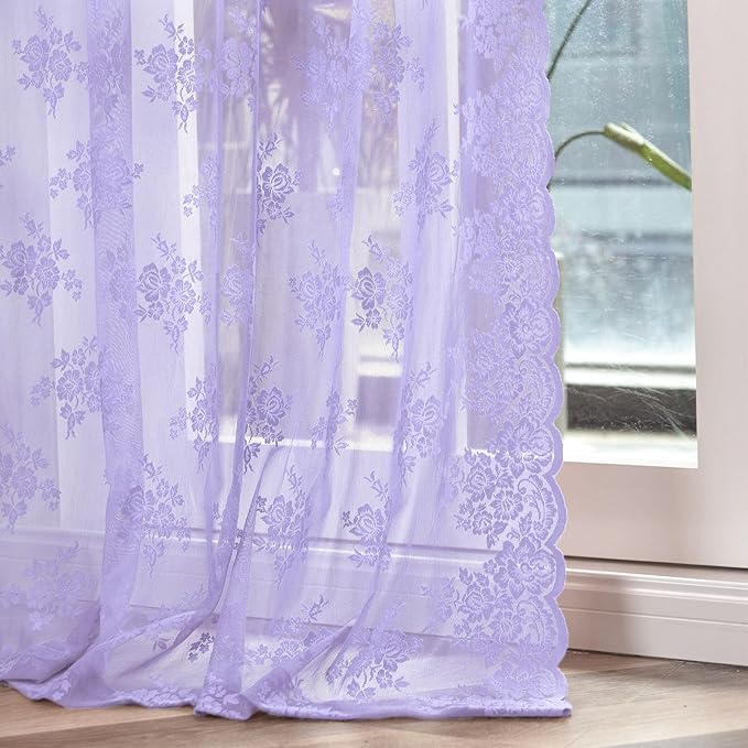 Kotile Light Purple Lace Floral Curtains - Image 6