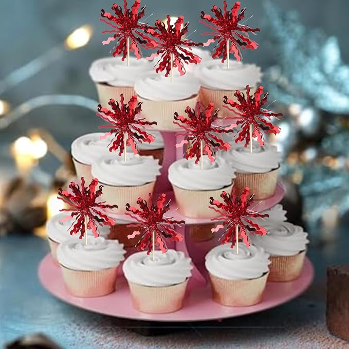 30 PCS Foil Firework Cupcake Toppers Sparkle Tinsel Cupcake Picks Happy - Image 7