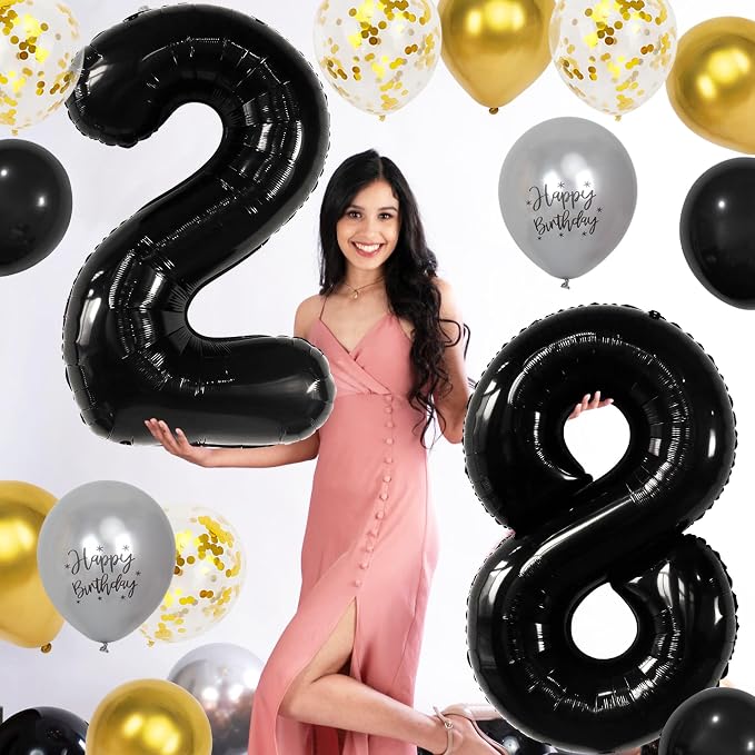 28th Birthday Decorations for Men Women, 40 inch 28 Balloon Numbers - Image 6