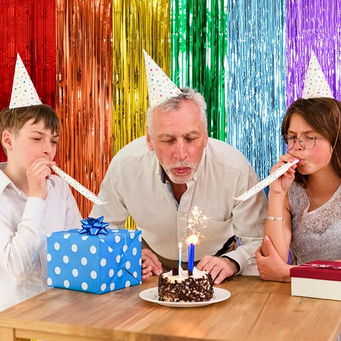 2 Pack Rainbow Party Backdrop Streamers Decorations Colorful Foil Fringe - Image 4