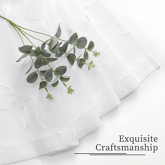 Tollpiz White Leaf Sheer Tier Curtain Kitchen 30 x 36 Inches | Leaves - Image 7