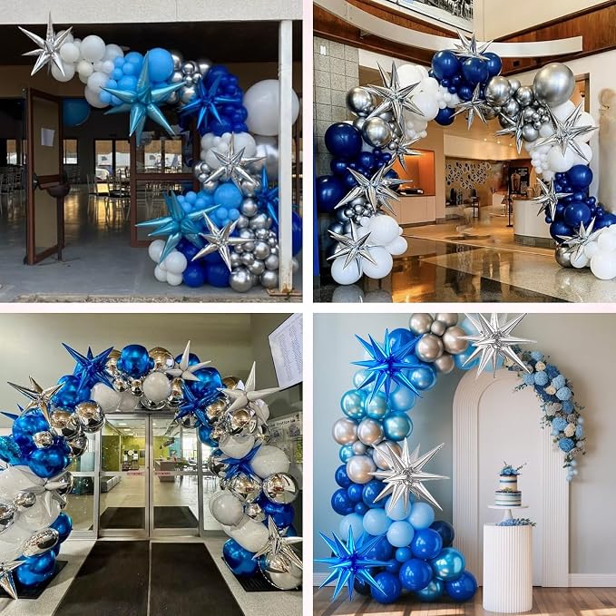 Blue Silver Star Balloons, 22/27 Inch Silver and Dark Blue Star Foil Balloons - Image 7