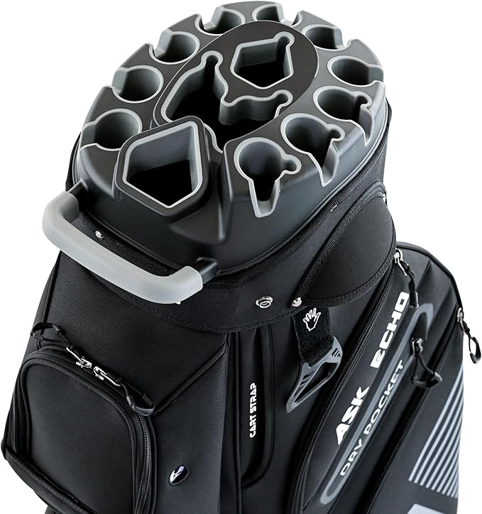 ASK ECHO T-Lock Golf Cart Bag with 14 Way Organizer Divider Top, Premium Cart Bag with Handles and Rain Cover, for Men