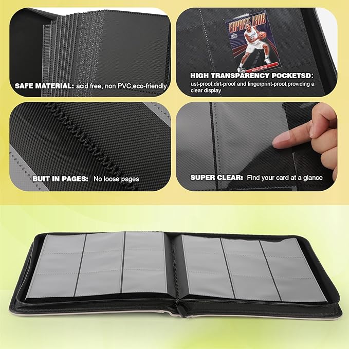 Trading Card Binder, Card Binder 9 Pocket for Trading Cards, Holds 540 Cards, Zippered Premium Card Collection Binder Album for Game Card, Sports Card, Yugioh, MTG (Ivory White)