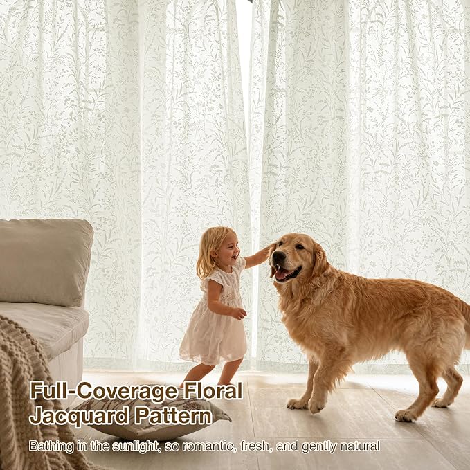 Anmao Cream Semi Sheer Light Filtering Short Curtains 45 Inches Long 2 Panels - Image 5
