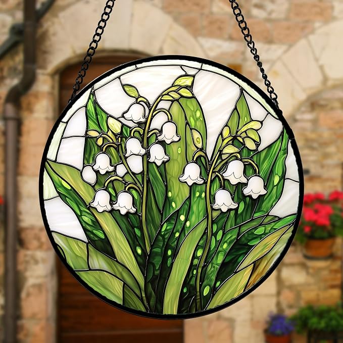 DASTOLL Stained Glass Window Hanging, Lily of the Valley Flower Sun Catchers - Image 2