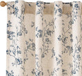 Blue Vintage Floral Linen Curtains Farmhouse 38W X 63L 2 Panels | Elisa Series by Lazzzy