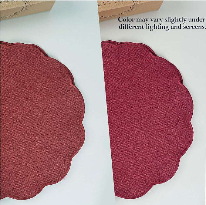 AHHFSMEI Round Faux Linen Placemats Set of 8 Heat Resistant Non-Slip Stain - Image 7