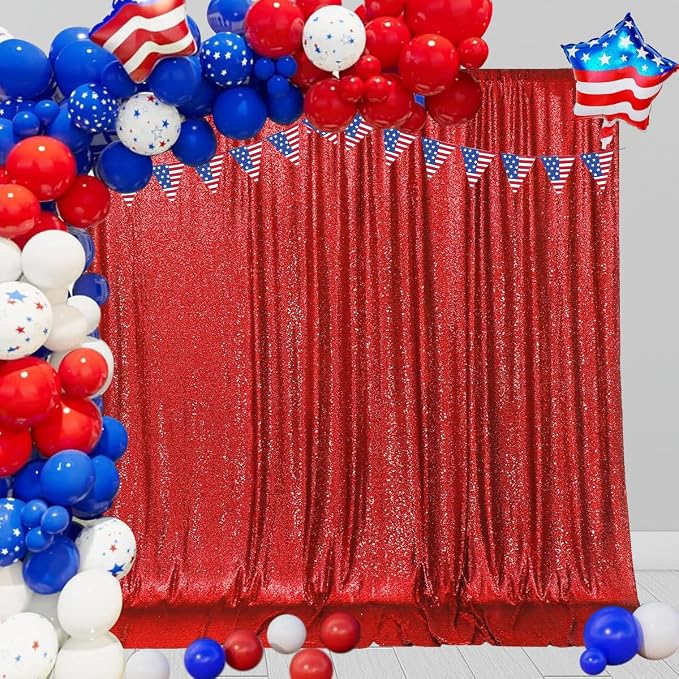 PartyDelight Red Sequin Backdrop 6x6ft Sparkly Photo Curtain | 4 Inch Rod - Image 7