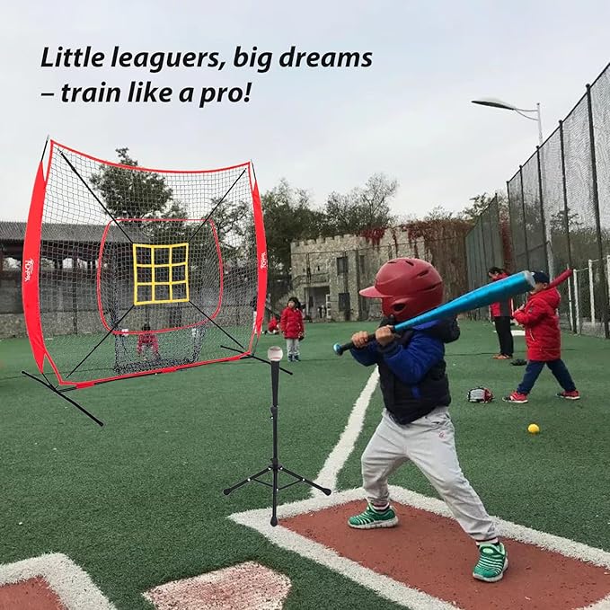 7×7FT Baseball net, Pitching net with Strike Zone Target, Baseball&Softball Practice net with Sturdy Bow Frame and Stable Base,Portable Practice net for All Ages and All Skilled Levels