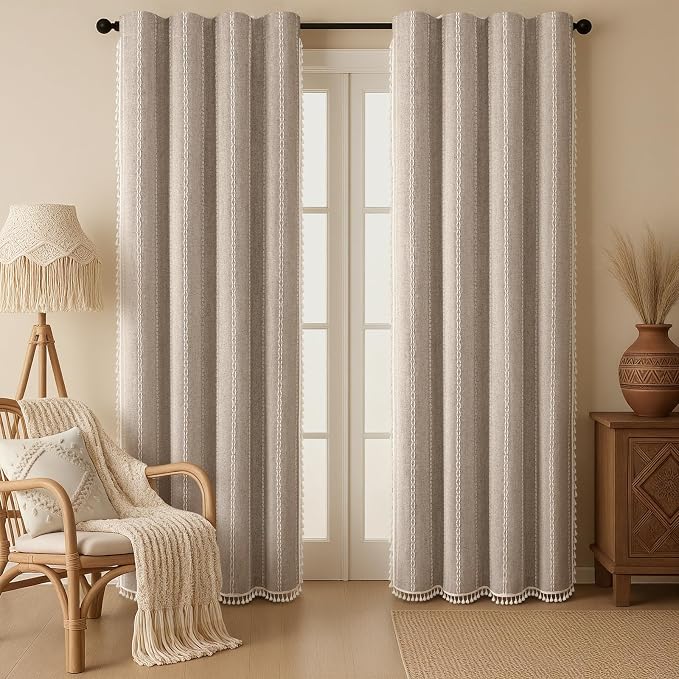 Khaki Brown Boho Blackout Curtains 90 Inch 2 Panels by Unknown