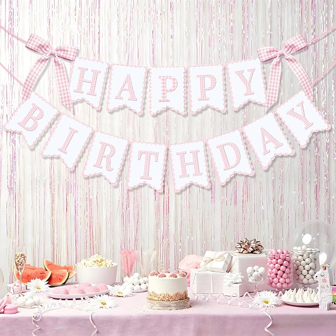Bow Happy Birthday Banner for Bow Birthday Decorations Pink Bows Garland for - Image 6