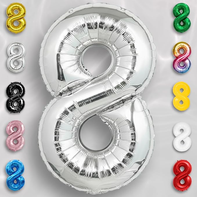 Silver Number Balloon 8 Mylar Foil Balloons 32 inch - Image 6