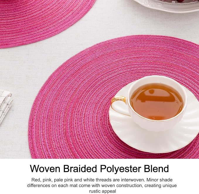 SHACOS Round Placemats Set of 8 Braided Cotton Polyester Table Placemat 15 inch - Image 4