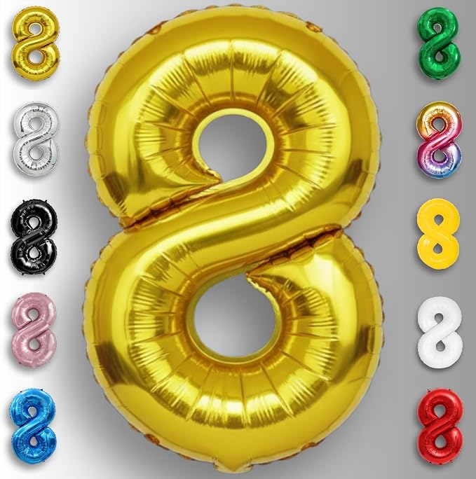Gold Number Balloon 8 Mylar Foil Balloons 16 inch - Image 6