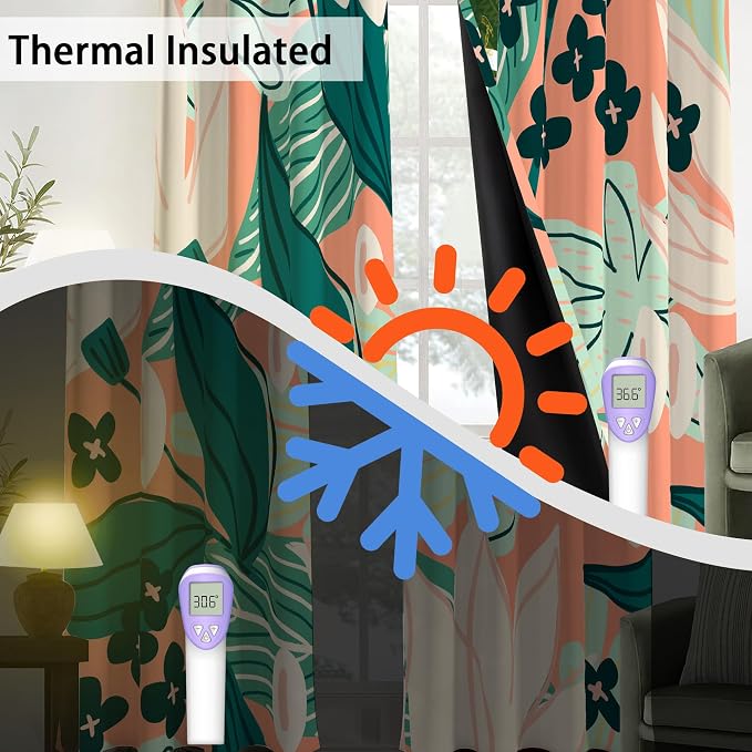 Tyrot 100% Blackout Boho Floral Curtains fo Bedroom 96 inch Long 2 Panels Mid - Image 4