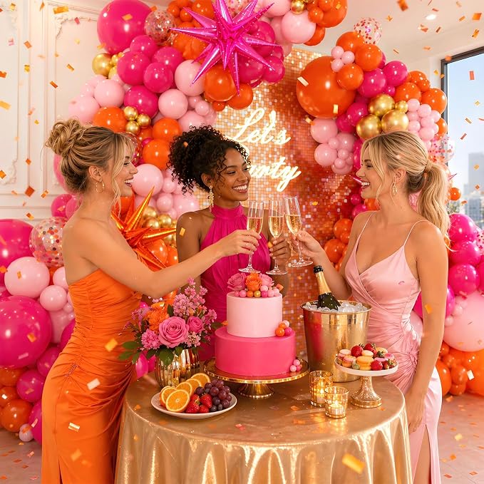 130pcs Pink and Orange Balloon Arch Kit Metallic Gold Confetti Balloons | - Image 5