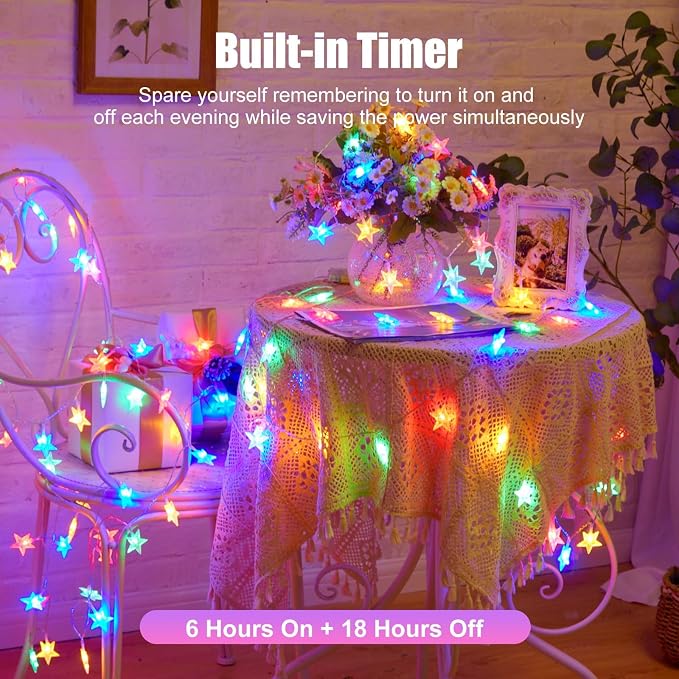 Minetom Star String Lights Battery Operated - 17 ft 50 LED Star Fairy String - Image 3
