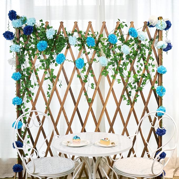 Gradient Blue Tissue Paper Pom Pom Garlands, Paper Flowers - Image 7
