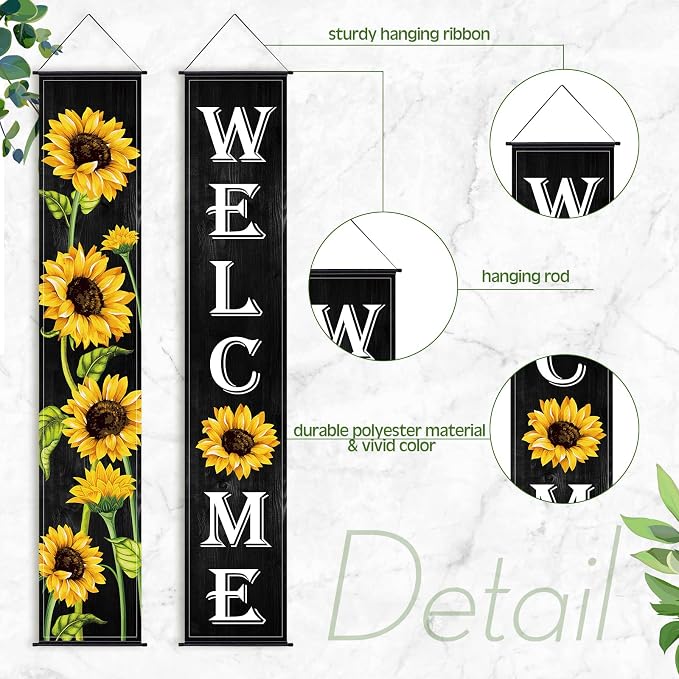 Tatuo Sunflower Welcome Hanging Banners Summer Porch Banners Flags Spring Door - Image 3