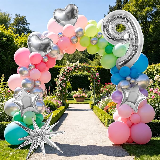 TONIFUL 9th Birthday Balloons Kit 40Inch Silver Large Number 9 Foil Balloon | - Image 6