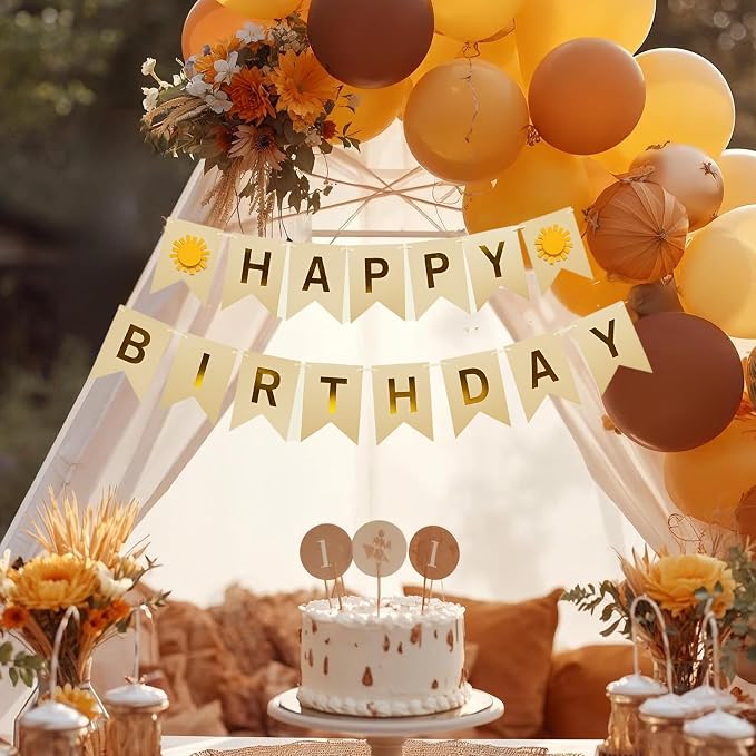 Sunshine Birthday Banner, Pre-Strung Yellow and Gold Design - Image 6