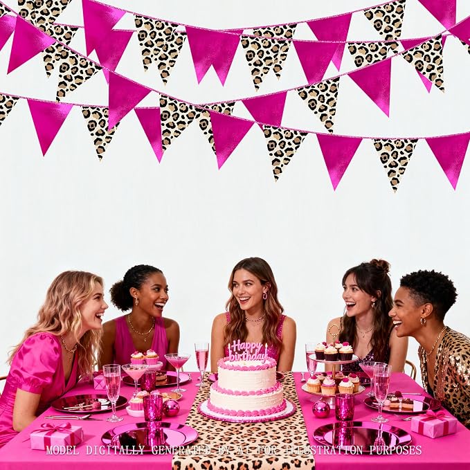 Hot Pink Leopard Print Pennant Banner Flag Hanging Paper Triangle Bunting - Image 4