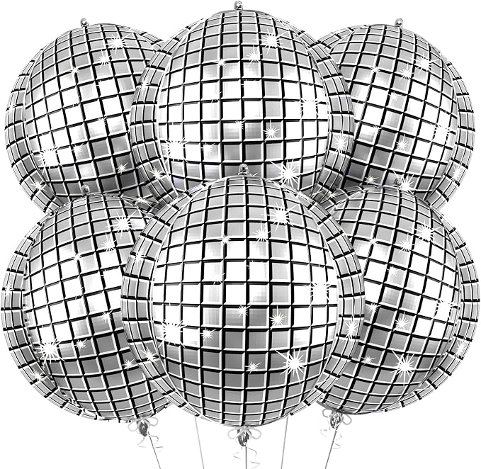 6pcs 22 Inch Silver Disco Ball Balloons, 4d Large Foil Aluminum Balloon by Paready