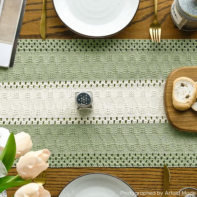 Artoid Mode Light Green Farmhouse Woven Table Runner 12x108 Inch | Seasonal - Image 3