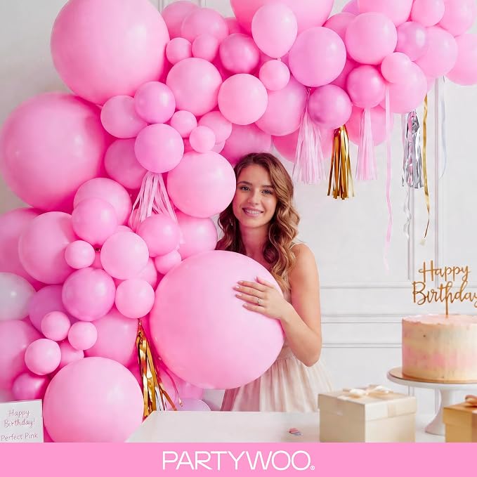 PartyWoo Pink Balloons 127pcs Matte Pink Color 36 18 12 10 5 Inch | 36 18 12 10 - Image 9