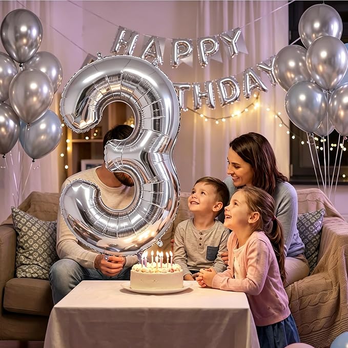Number Balloons Silver Party Balloon - Image 7