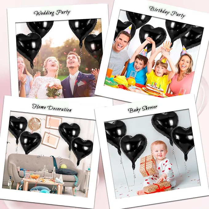12 Pcs Black Heart Balloons, 18 Inch Heart Foil Balloons Love Balloon Valentine - Image 7