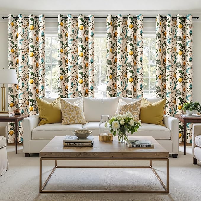 Topfinel Floral Curtains 96 Inches Long 2 Panels Unique Beige Luxury Elegant - Image 4