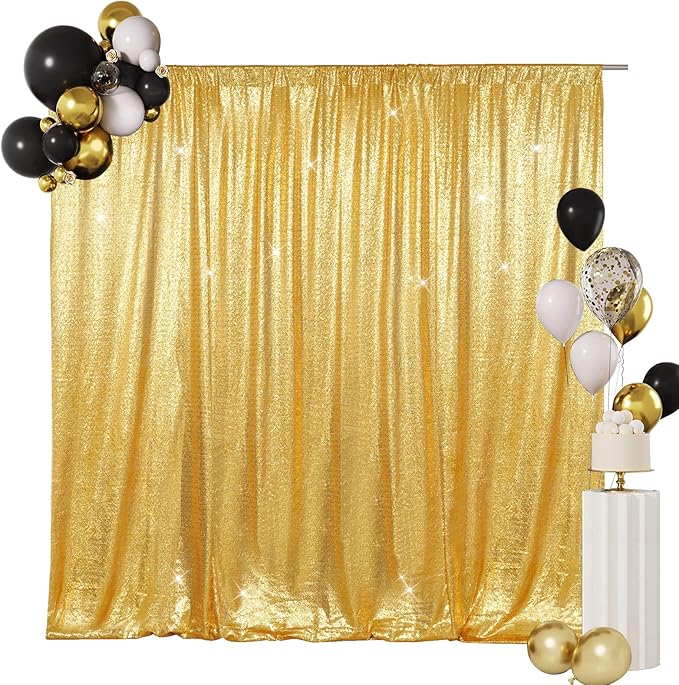 SquarePie Sequin Backdrop Curtain Not See Through Background for Wedding Party 10FT x 10FT Gold