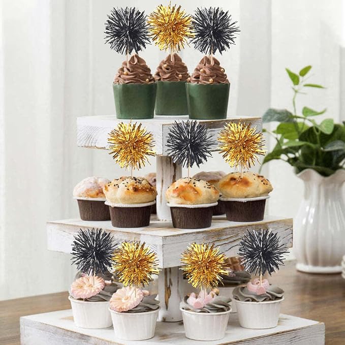 40 PCS Foil Firework Cupcake Toppers Sparkle Tinsel Cupcake Picks Fireworks - Image 5